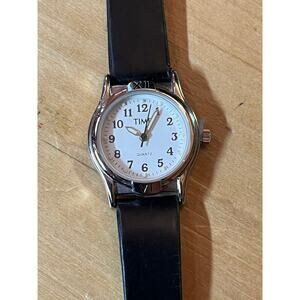TIME magazine women's quartz watch. Black leather strap. untested.